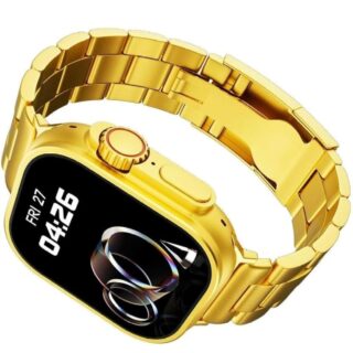 Watch 8 Ultra Gold Edition Bluetooth Calling Smart Watch for Mens 2 Straps (Golden Black)