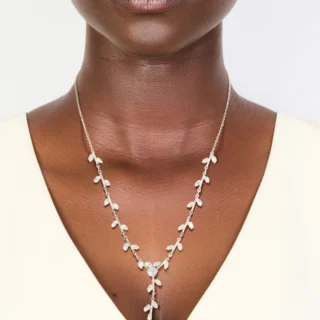 Silver Plated Cubic Zirconia Dainty Vine Spaced Necklace